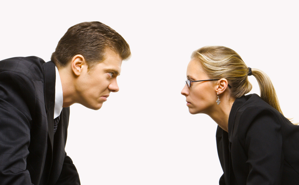 Face off between man and woman