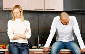 Couple fights in kitchen